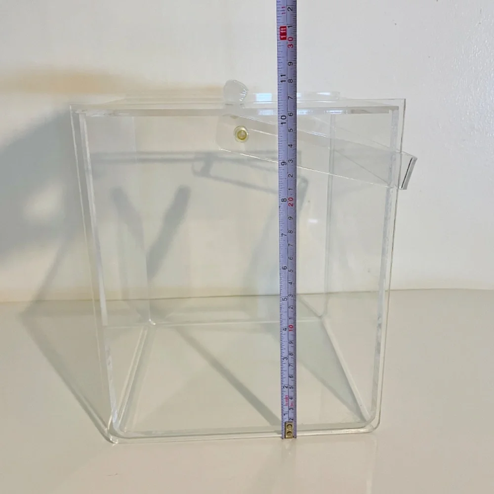 Clear Transparent Lucite Acrylic Rectangular Lidded Box with Handle Vintage MCM